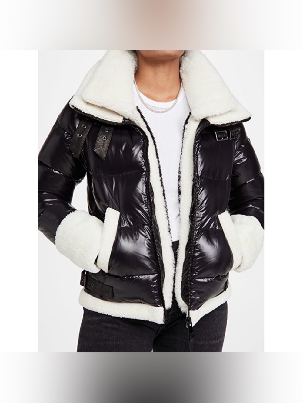 SAM New York Heidi Black Quilted Puffer Shearling Trimmed Down Jacket M